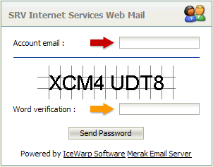 תמונת מסך שיחזור סיסמא בממשק ה- WebMail